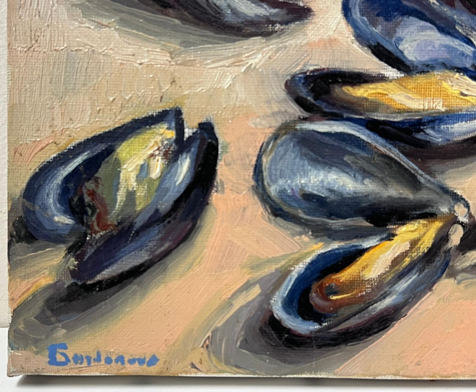 Contemporary French Impressionist Oil Mussels On Table Painting 1