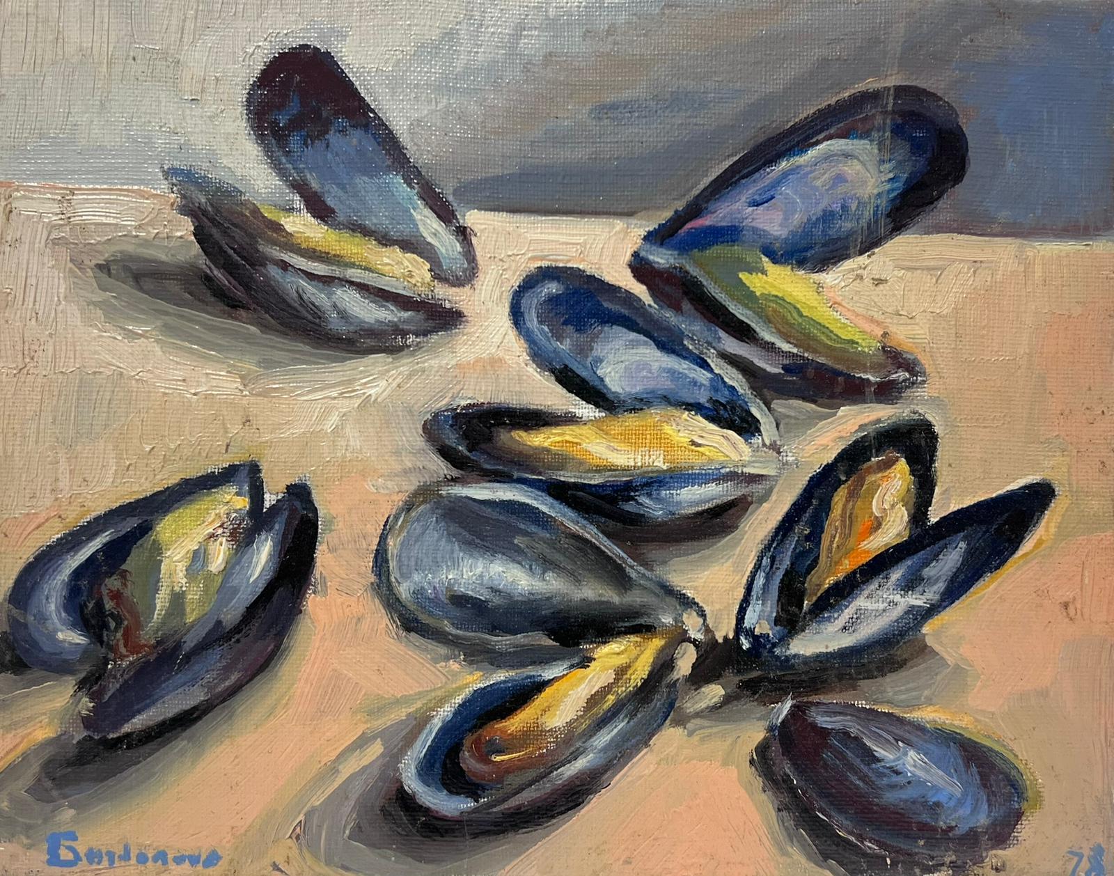 Georges Bordonove Still-Life Painting - Contemporary French Impressionist Oil Mussels On Table Painting