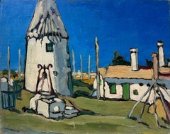 Huile impressionniste française contemporaine Maisons anciennes dans un paysage