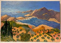 Contemporary French Impressionist Oil Olive Groves Mediterranean Sea