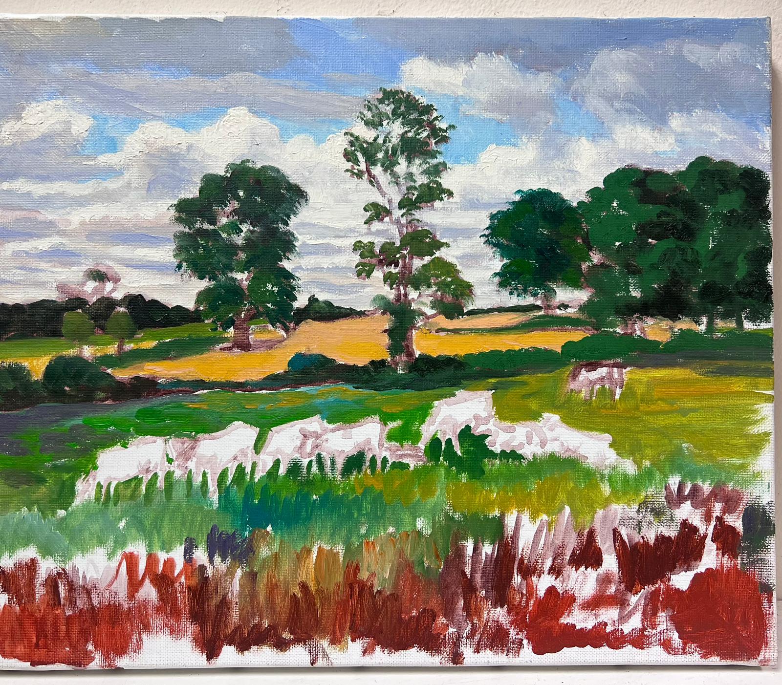 Huile impressionniste française contemporaine Paysage pastoral Bovins en pâturage Prairies - Painting de Georges Bordonove