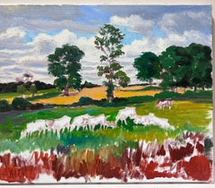 Olio impressionista francese contemporaneo Paesaggio pastorale con bovini al pascolo