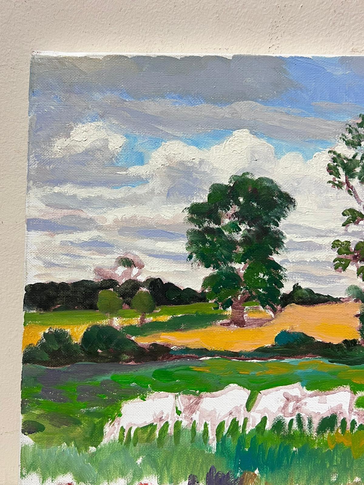 Huile impressionniste française contemporaine Paysage pastoral Bovins en pâturage Prairies - Impressionnisme Painting par Georges Bordonove