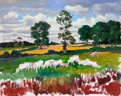 Huile impressionniste française contemporaine Paysage pastoral Bovins en pâturage Prairies
