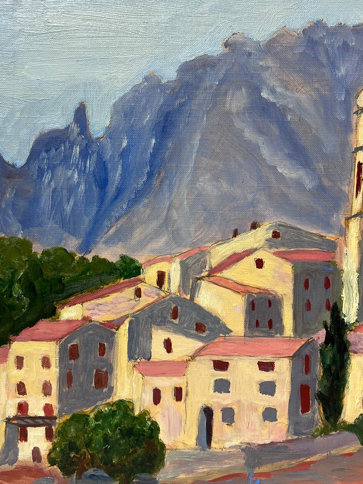 Huile Impressionniste Française Contemporaine Toit Rouge Clocher Village Paysage  - Impressionnisme Painting par Georges Bordonove