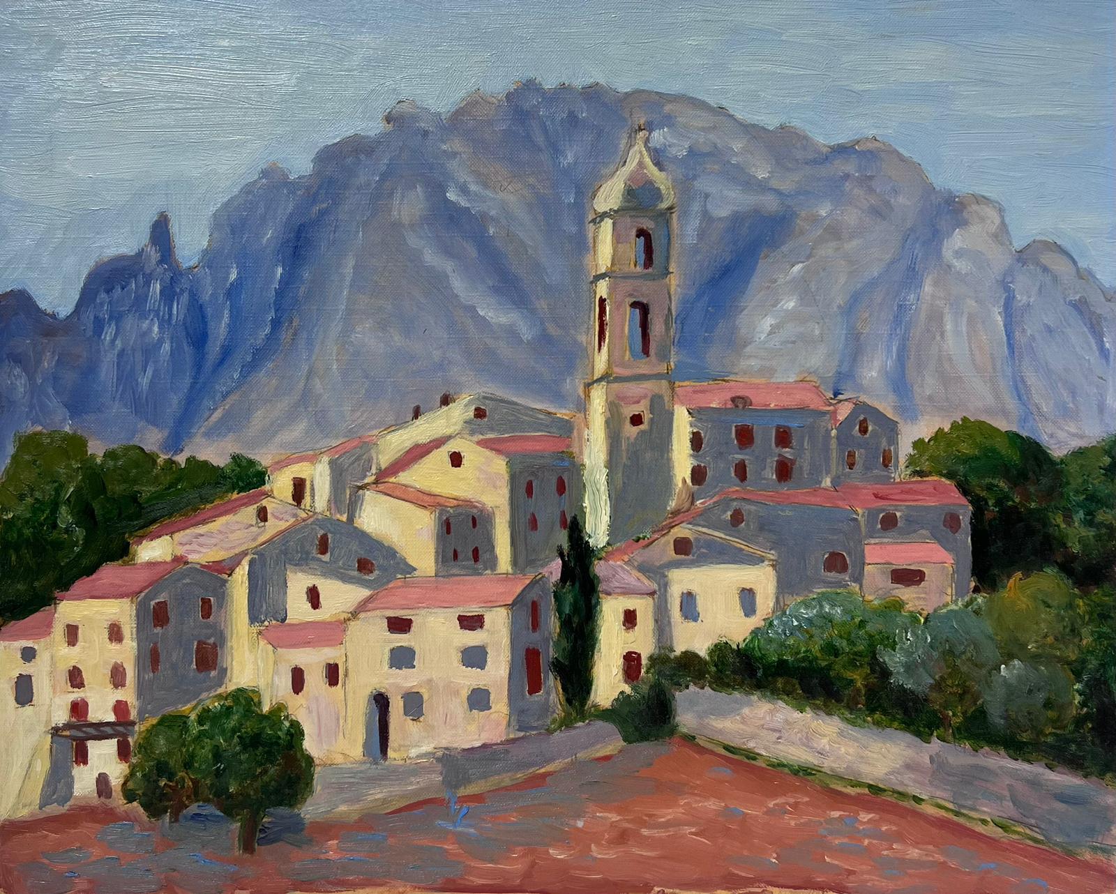 Georges Bordonove Landscape Painting - Contemporary French Impressionist Oil Red Roof Bell Tower Village Landscape 