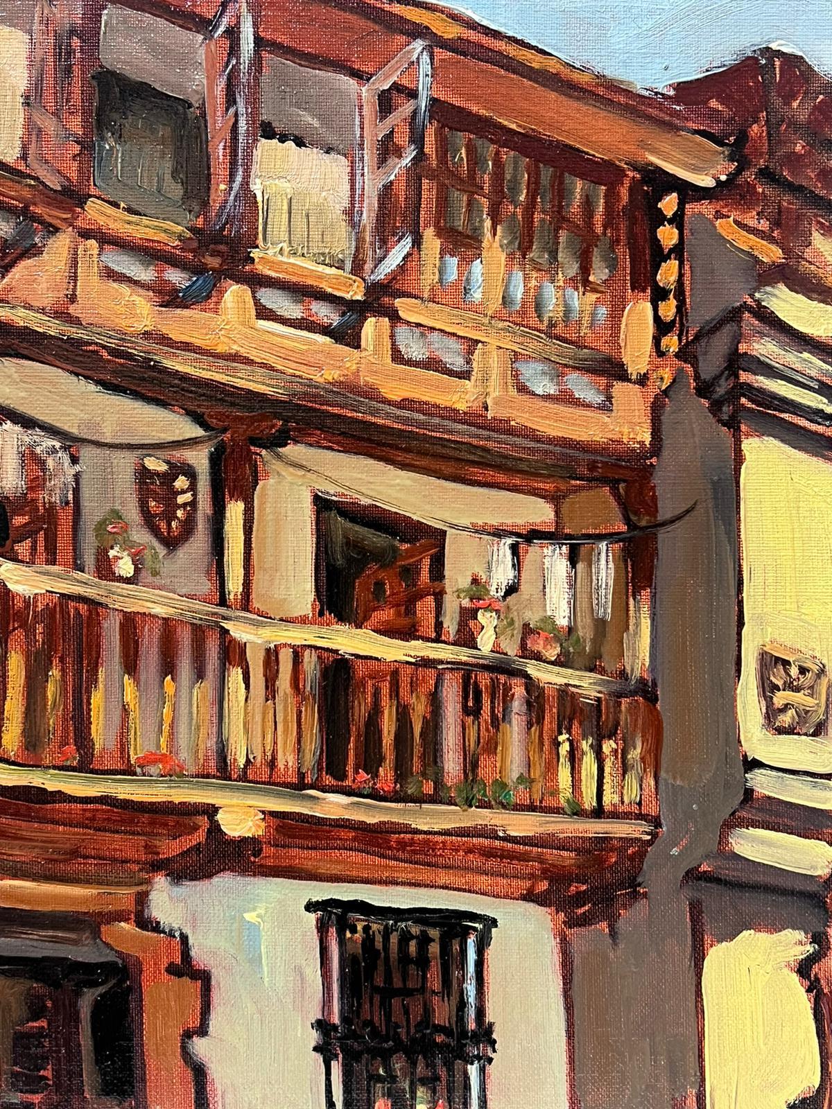 Huile impressionniste française contemporaine Bâtiment rouge de la Townes Maison Castiliane  - Painting de Georges Bordonove