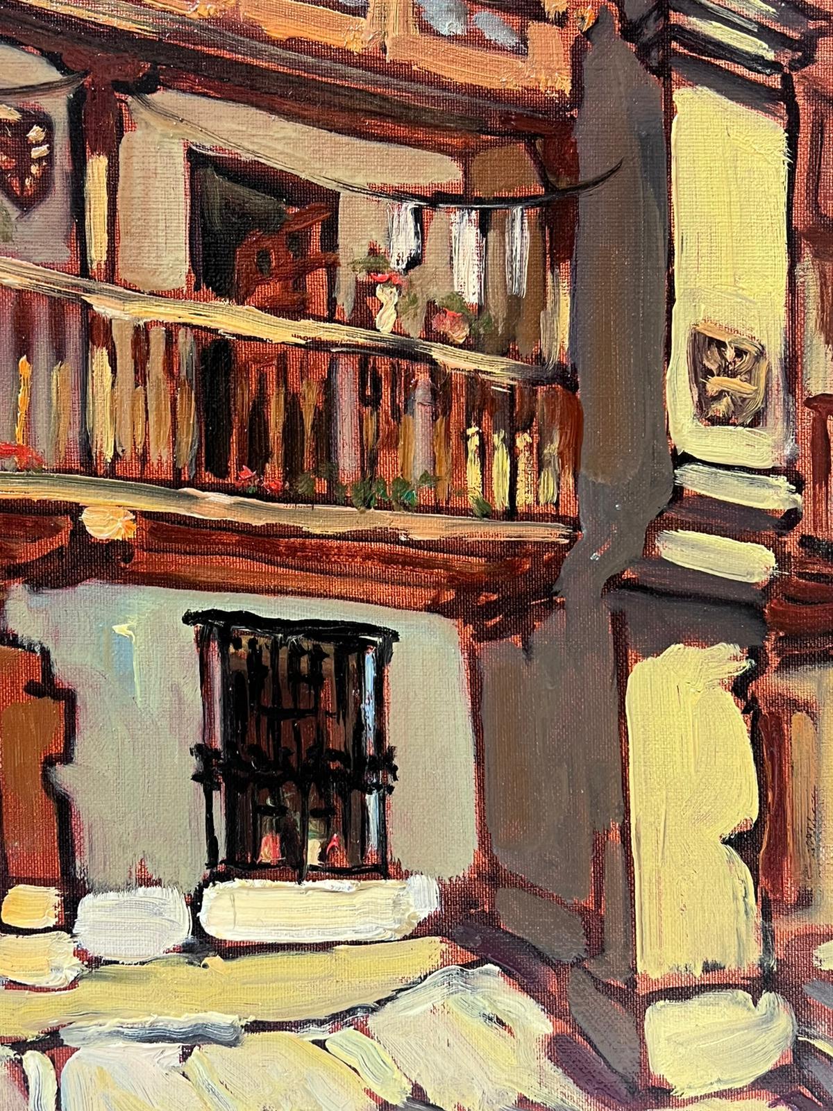 Huile impressionniste française contemporaine Bâtiment rouge de la Townes Maison Castiliane  en vente 2