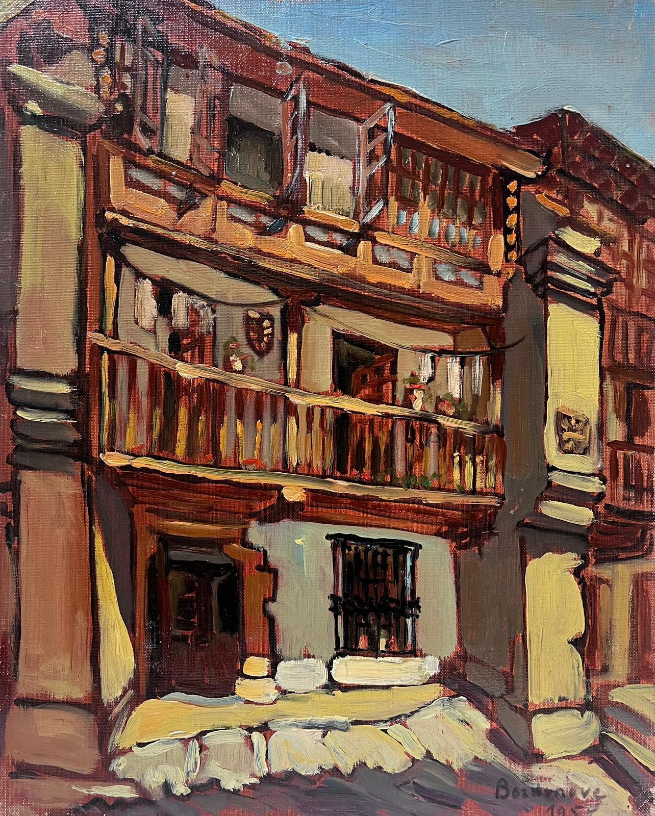 Landscape Painting Georges Bordonove - Huile impressionniste française contemporaine Bâtiment rouge de la Townes Maison Castiliane 