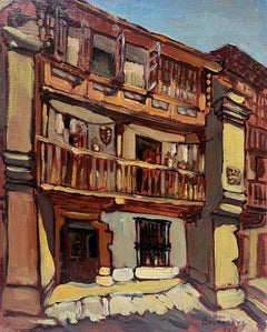 Huile impressionniste française contemporaine Bâtiment rouge de la Townes Maison Castiliane 