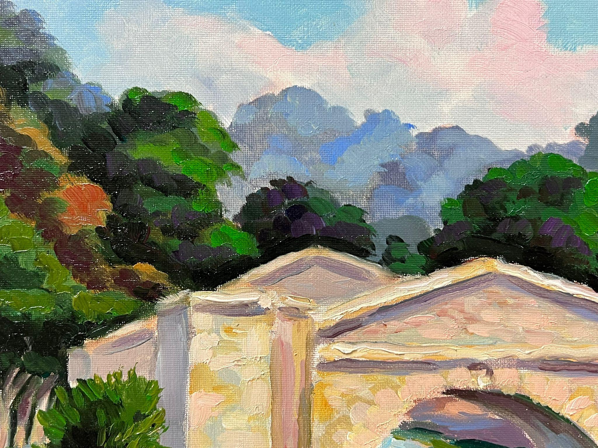 Huile impressionniste française contemporaine Rivière avec pont de pierre Sud de la France en vente 1