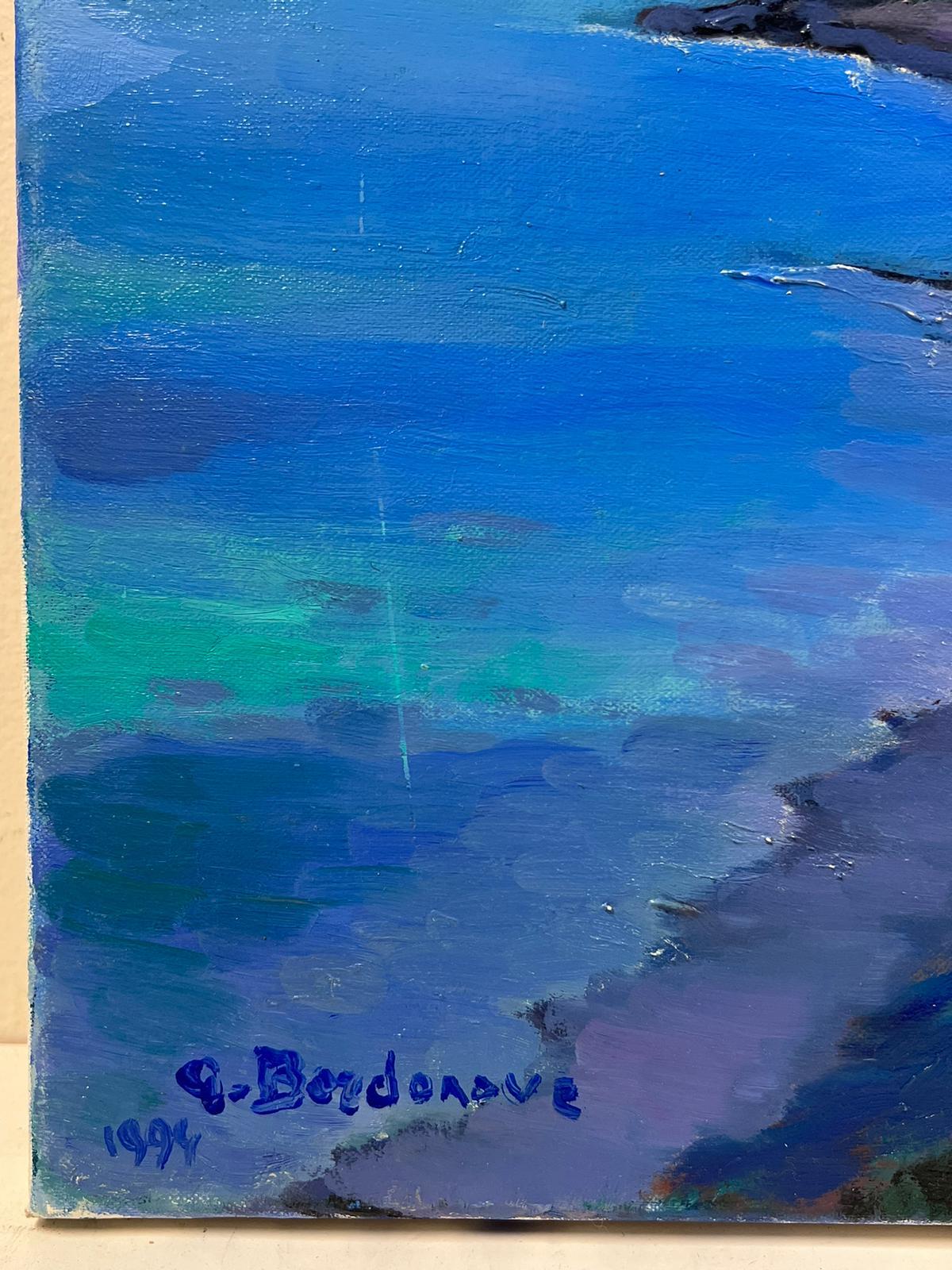 Huile Impressionniste Française Contemporaine Rocky Coastline Blue Seascape - Impressionnisme Painting par Georges Bordonove