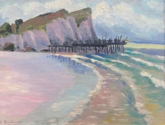 Contemporary French Impressionist Oil Rocky Coastline Sea Scape Beach