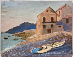 Contemporary French Impressionist Oil Rowing Boats Waiting On The Bay