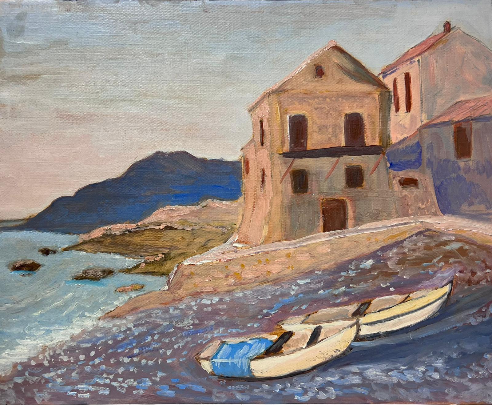 Georges Bordonove Landscape Painting - Contemporary French Impressionist Oil Rowing Boats Waiting On The Bay