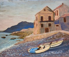 Contemporary French Impressionist Oil Rowing Boats Waiting On The Bay