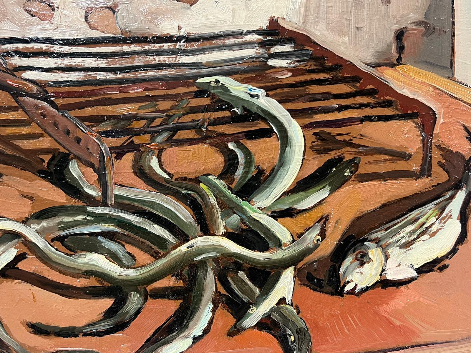 Huile impressionniste française contemporaine Sardines et poissons  en vente 2