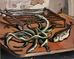 Olio impressionista francese contemporaneo Sardine e pesce 