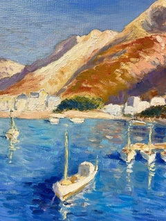 Contemporary French Impressionist Oil South of France Sunny Coastal Harbor