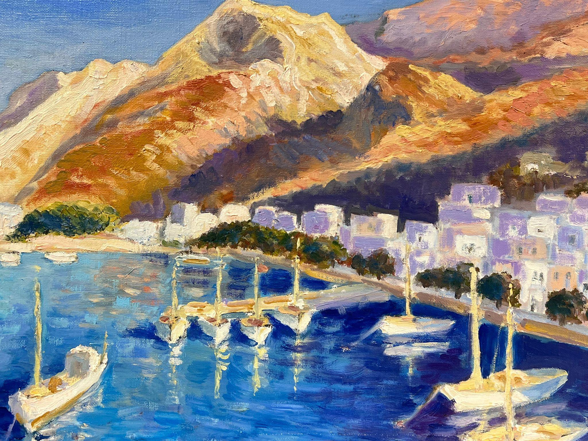Huile impressionniste française contemporaine Port côtier ensoleillé du sud de la France - Impressionnisme Painting par Georges Bordonove
