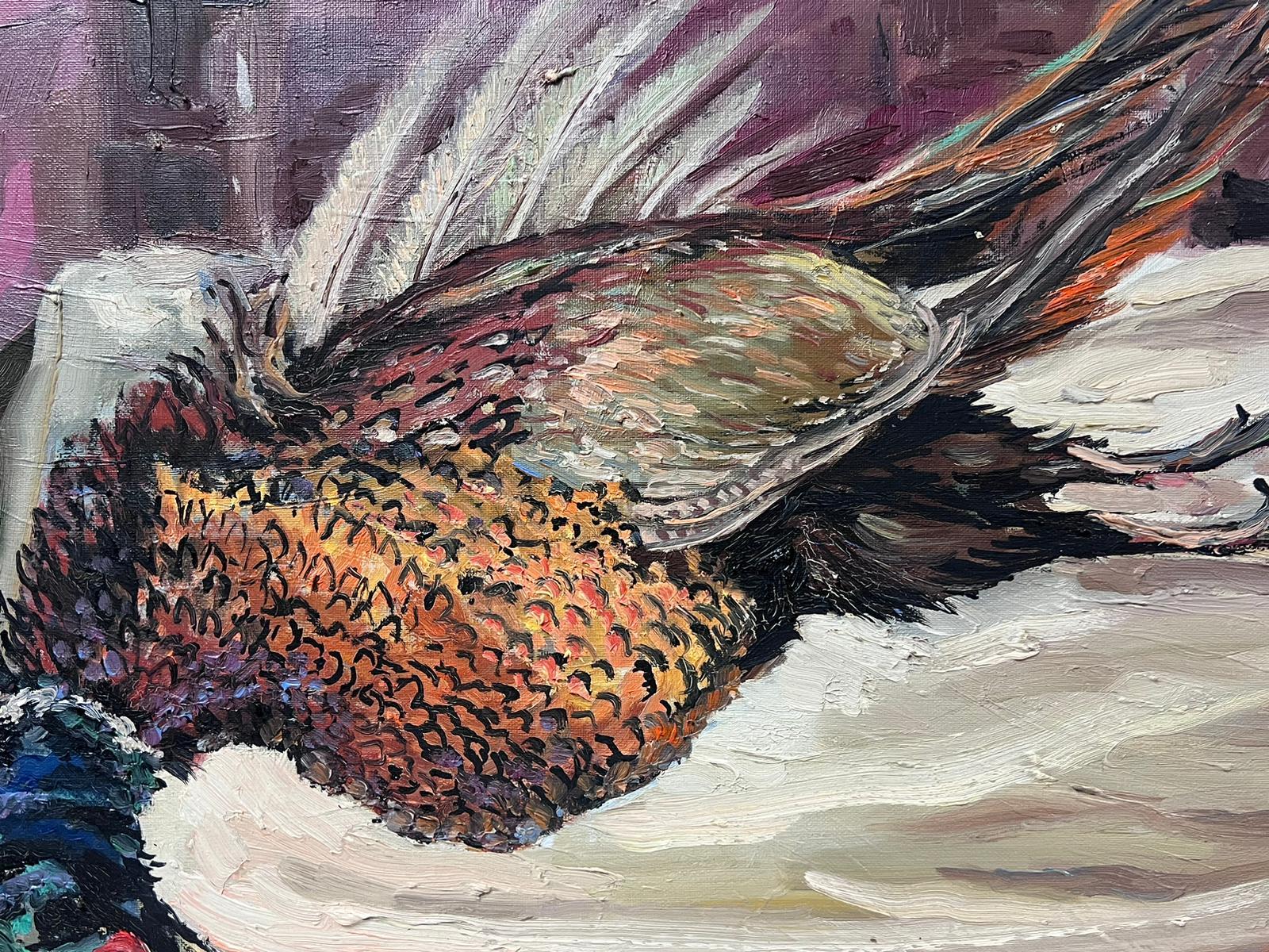 Contemporary French Impressionist Oil Still Life Dead Game Pheasant - Gray Figurative Painting by Georges Bordonove