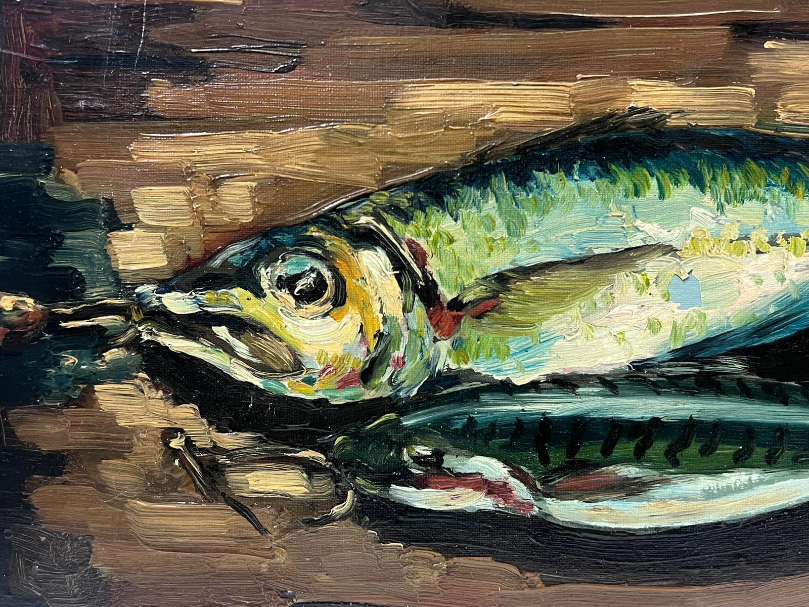 Still Life of Fish
by Georges Bordonave (French contemporary) 
oil painting on canvas, unframed
canvas: 19.75 x 16.75 inches
condition: very good
provenance: from a large private collection of this artists work, western Paris, France. 