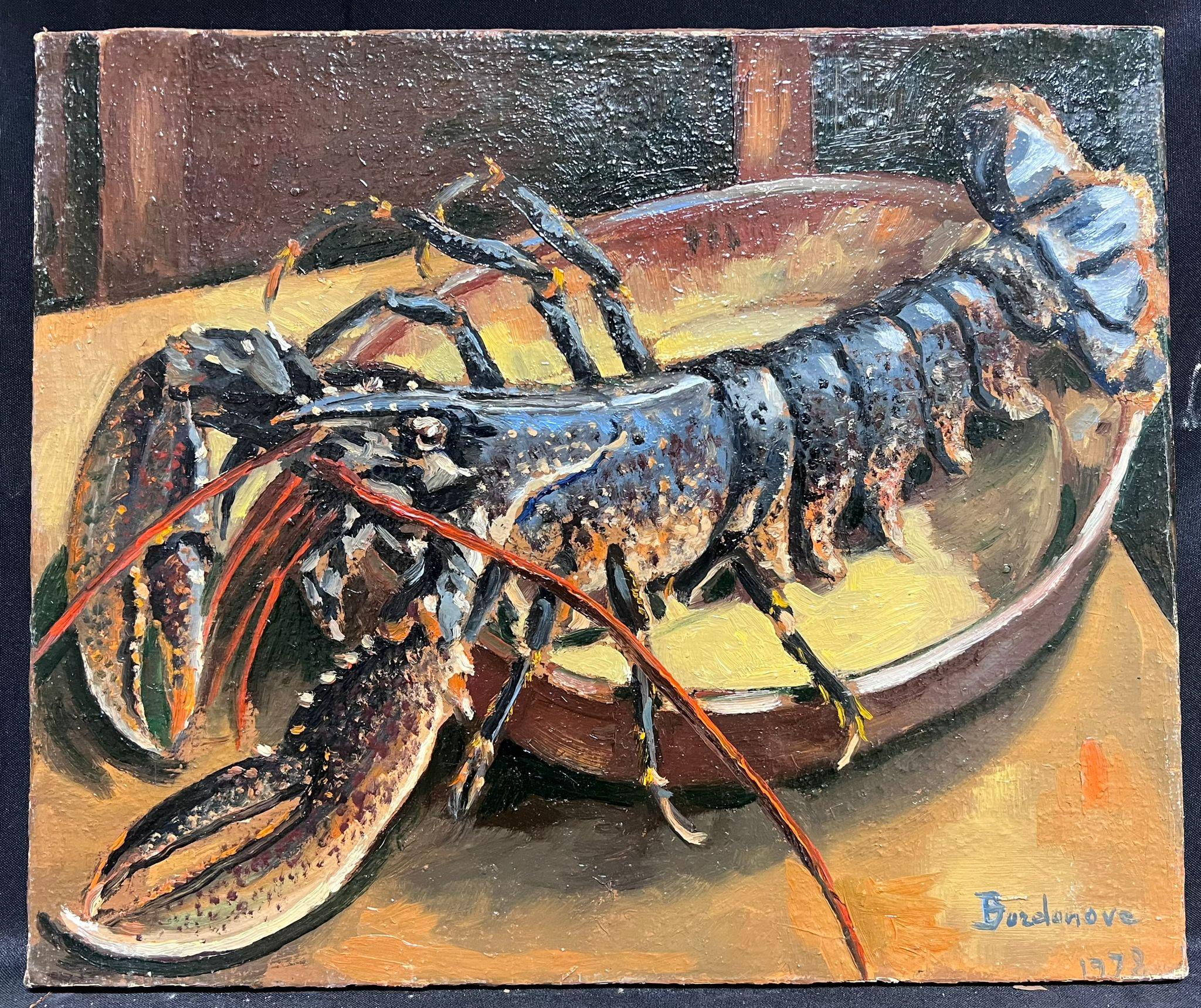 Nature morte à l'huile impressionniste française contemporaine représentant un homard - Painting de Georges Bordonove