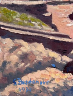 Contemporary French Impressionist Oil Stone Well In Mountain Landscape
