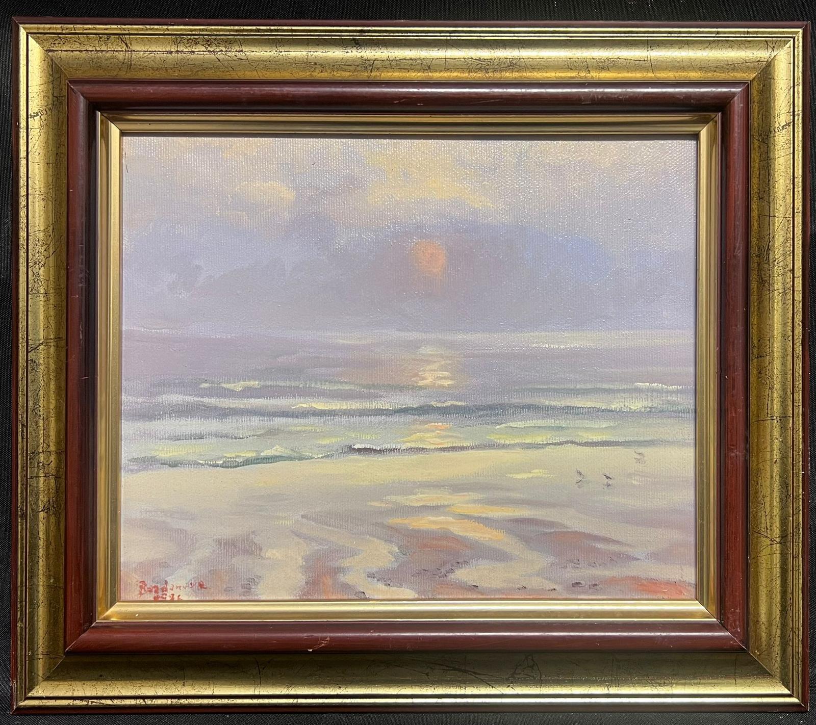 Contemporary French Impressionist Oil Sunrise over Sea, framed painting - Painting by Georges Bordonove