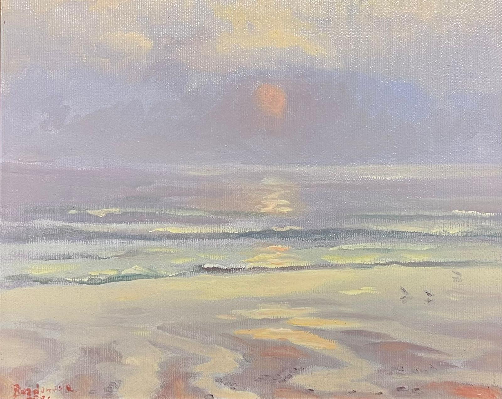 Georges Bordonove Landscape Painting - Contemporary French Impressionist Oil Sunrise over Sea, framed painting