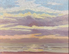 Zeitgenössischer französischer Impressionist Öl Sonnenuntergang Wolken über Meer & Strand