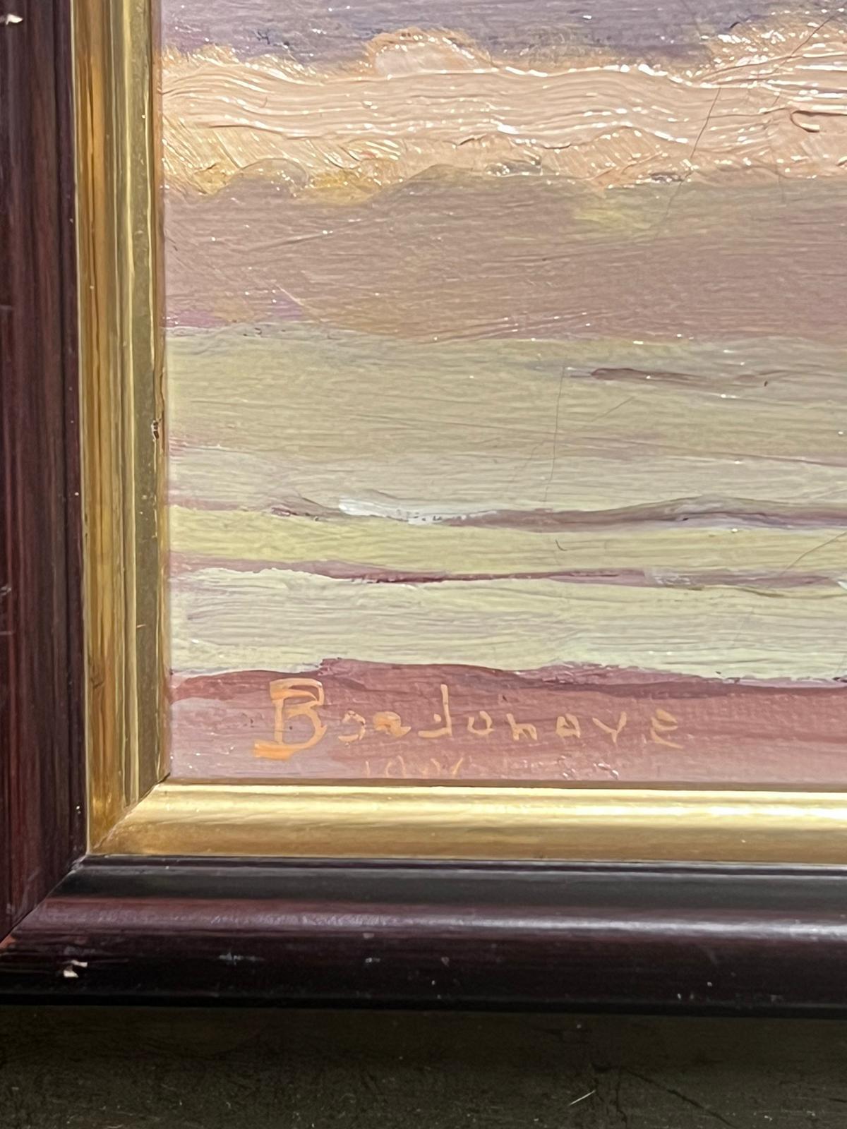 Huile impressionniste française contemporaine Coucher de soleil Nuages sur mer et plage - Marron Landscape Painting par Georges Bordonove