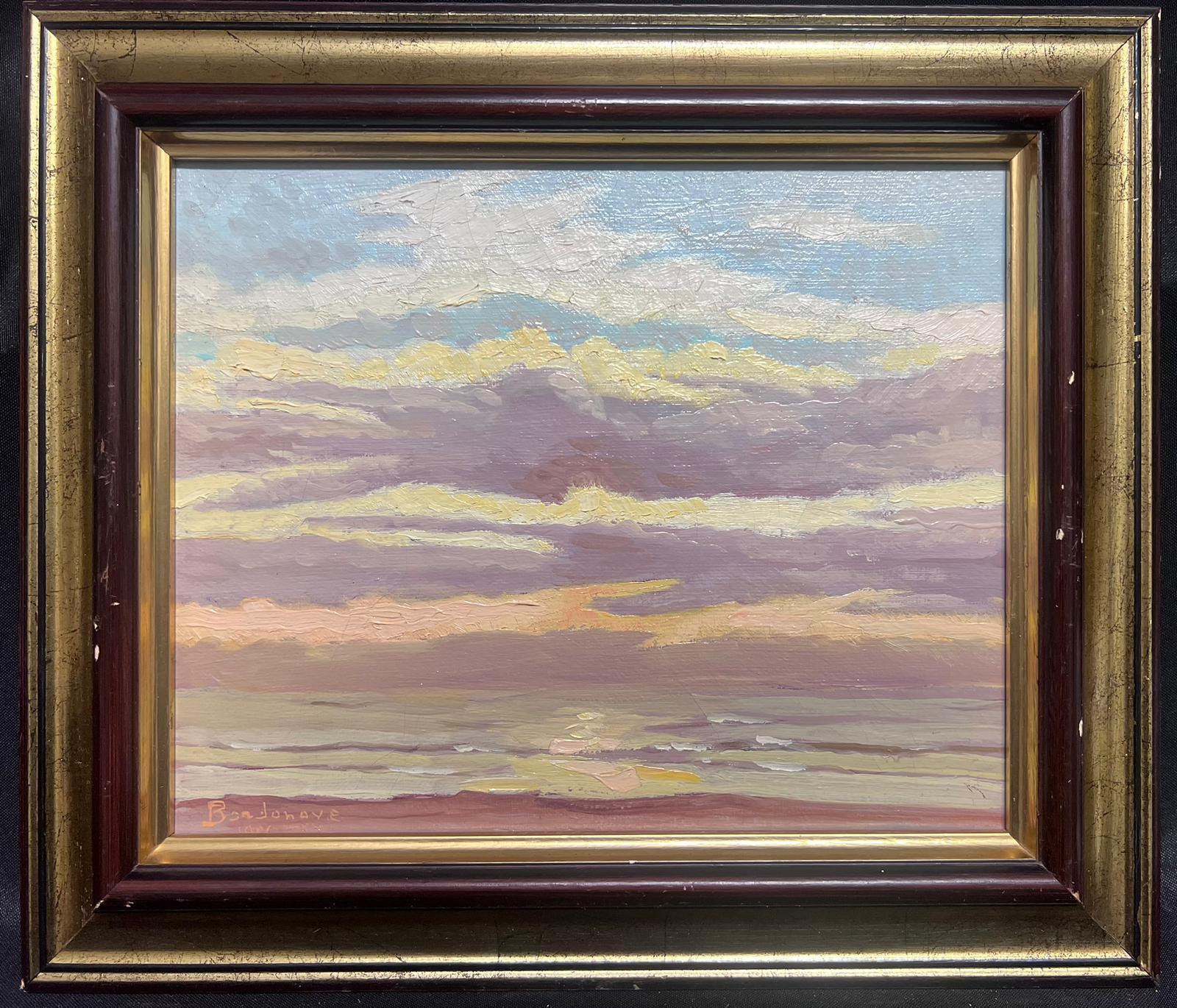 Landscape Painting Georges Bordonove - Huile impressionniste française contemporaine Coucher de soleil Nuages sur mer et plage