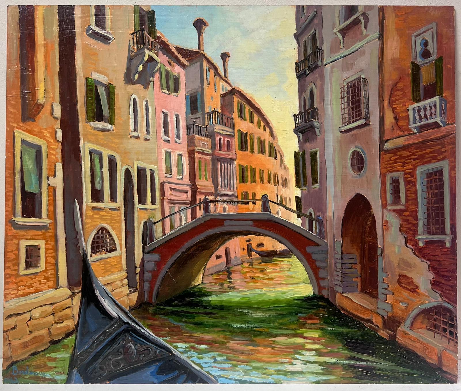 Óleo impresionista francés contemporáneo El tranquilo canal de remanso Venecia - Painting de Georges Bordonove