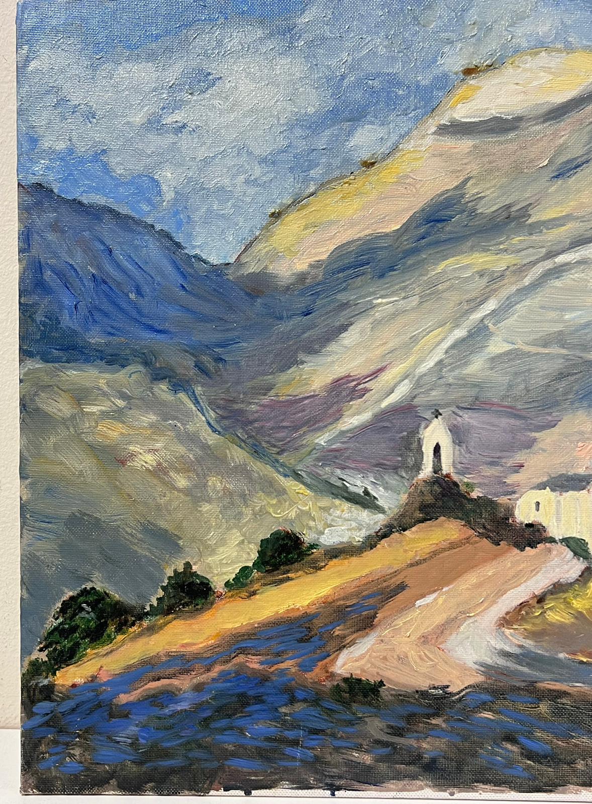 Contemporary French Impressionist Oil White Church In The Mountains - Painting by Georges Bordonove