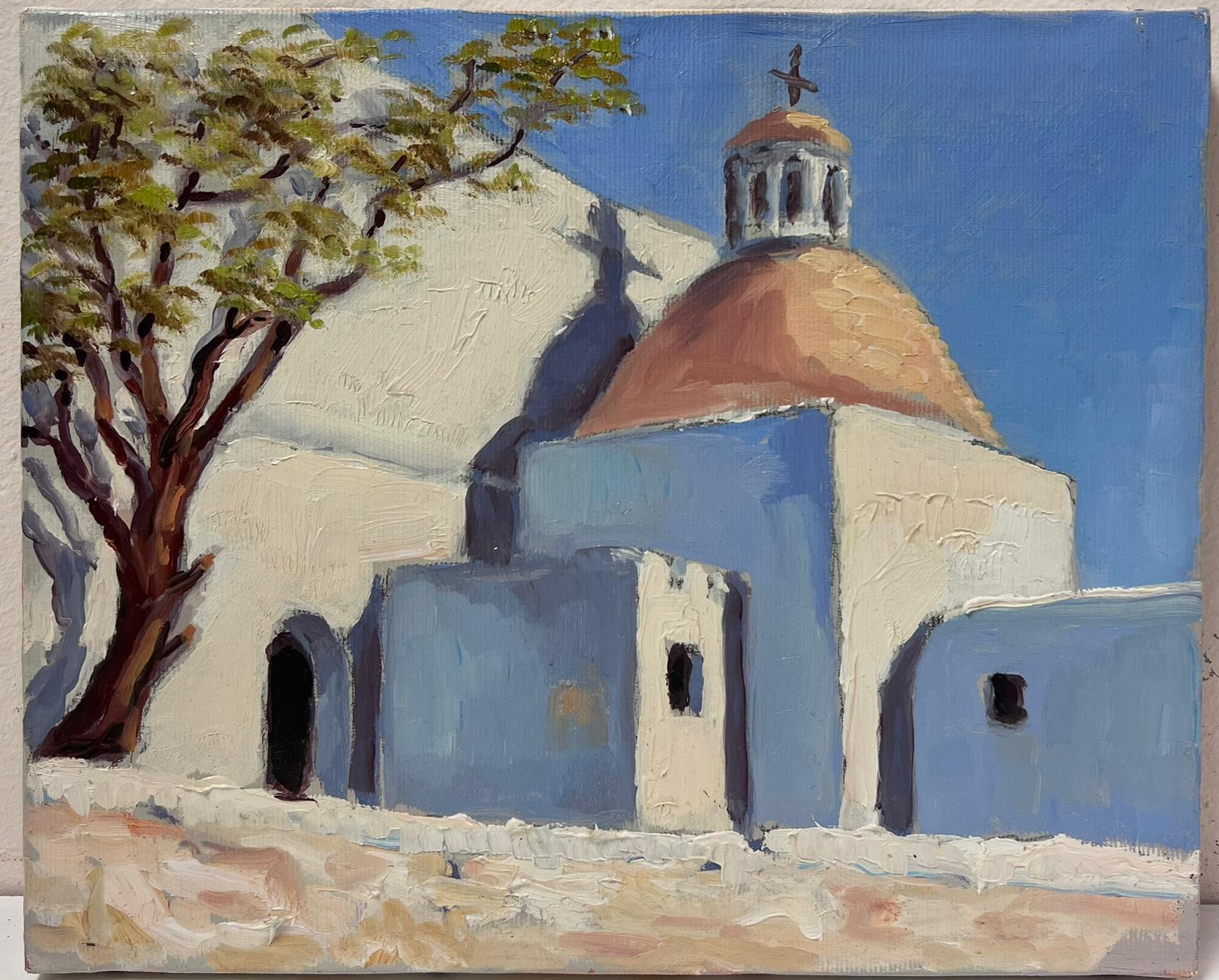 Contemporary French Impressionist Oil White Church Orange Roof  - Painting by Georges Bordonove