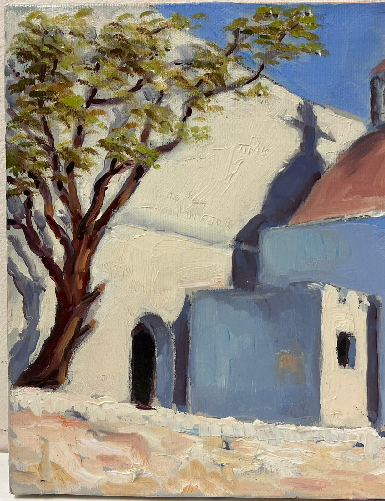 Contemporary French Impressionist Oil White Church Orange Roof  1