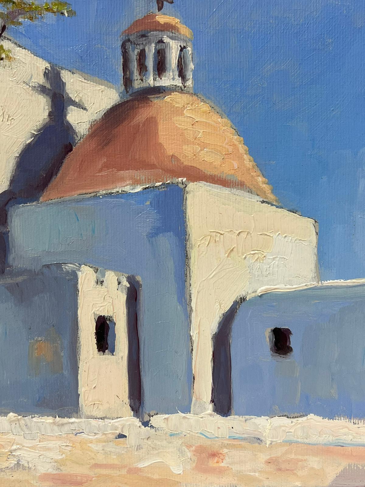 Contemporary French Impressionist Oil White Church Orange Roof  2