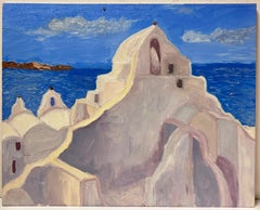 Contemporary French Impressionist Oil White Greece Temple By The Blue Sea