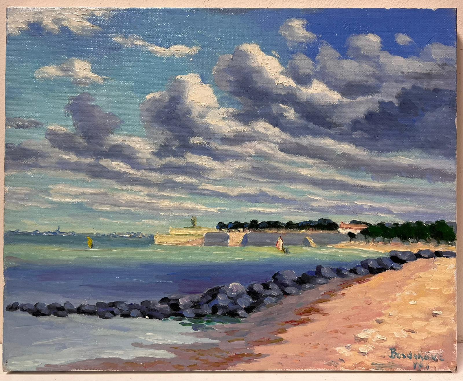 Contemporary French Impressionist Oil Windswept Coastal Scene Fluffy Clouds  – Painting von Georges Bordonove