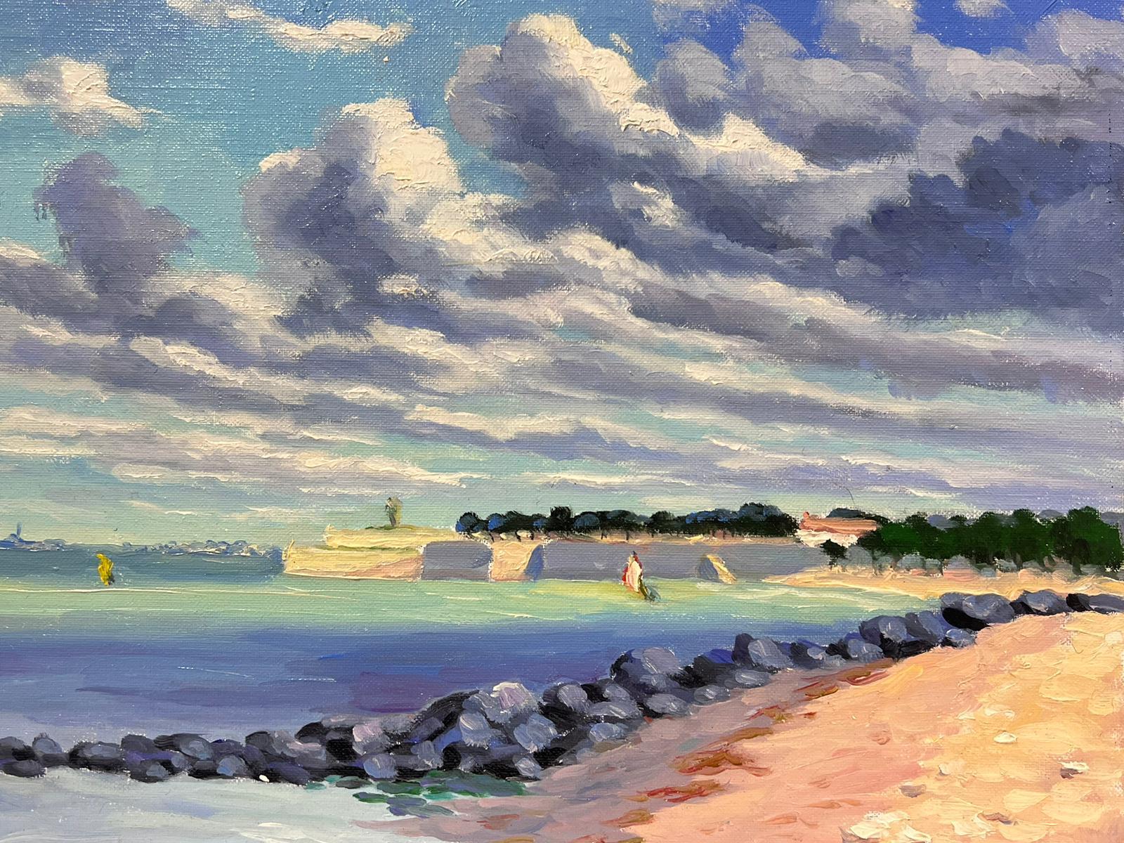 Contemporary French Impressionist Oil Windswept Coastal Scene Fluffy Clouds  For Sale 2