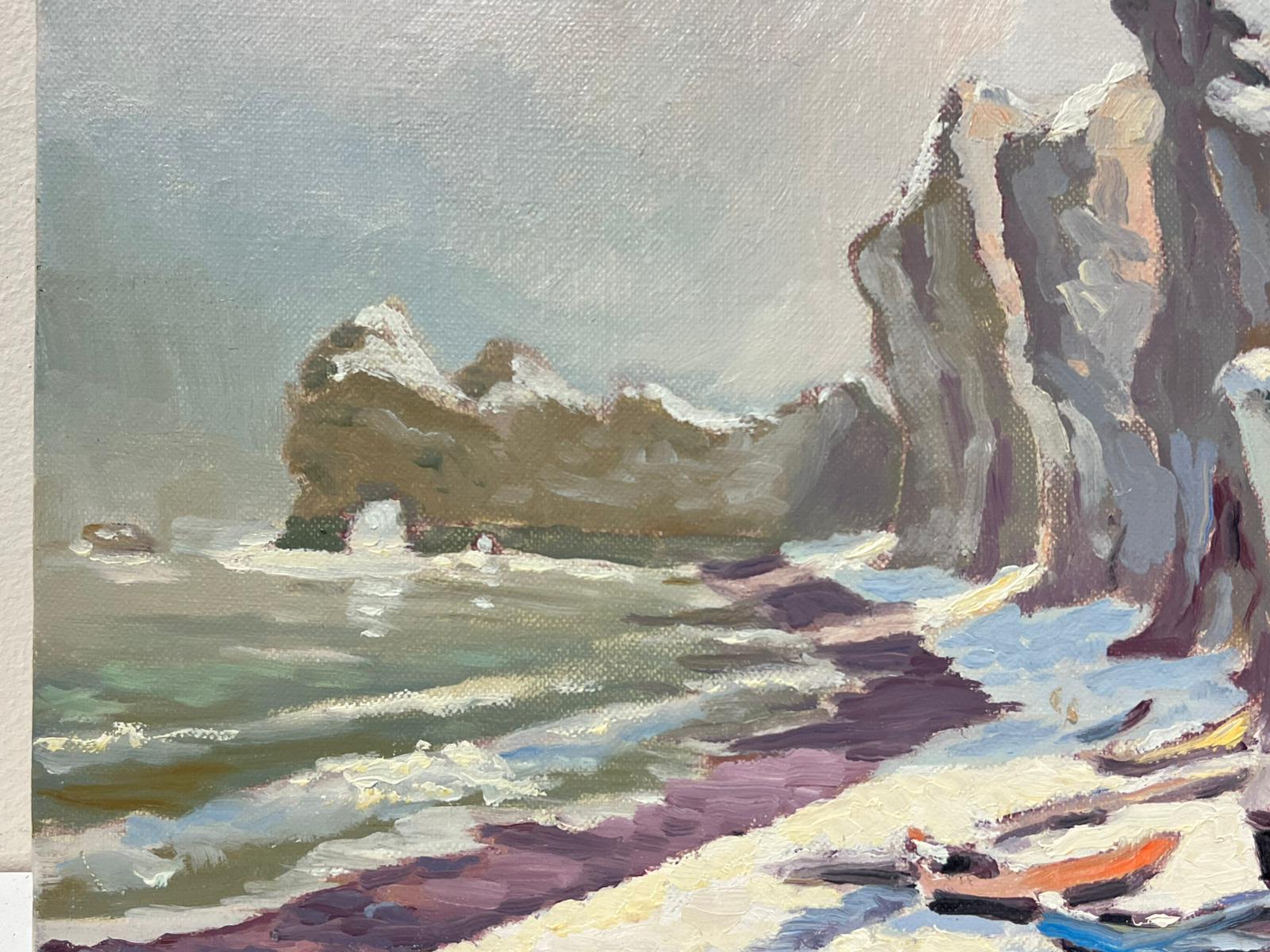 Óleo impresionista francés contemporáneo Nieve invernal Costa rocosa costera - Painting Impresionista de Georges Bordonove