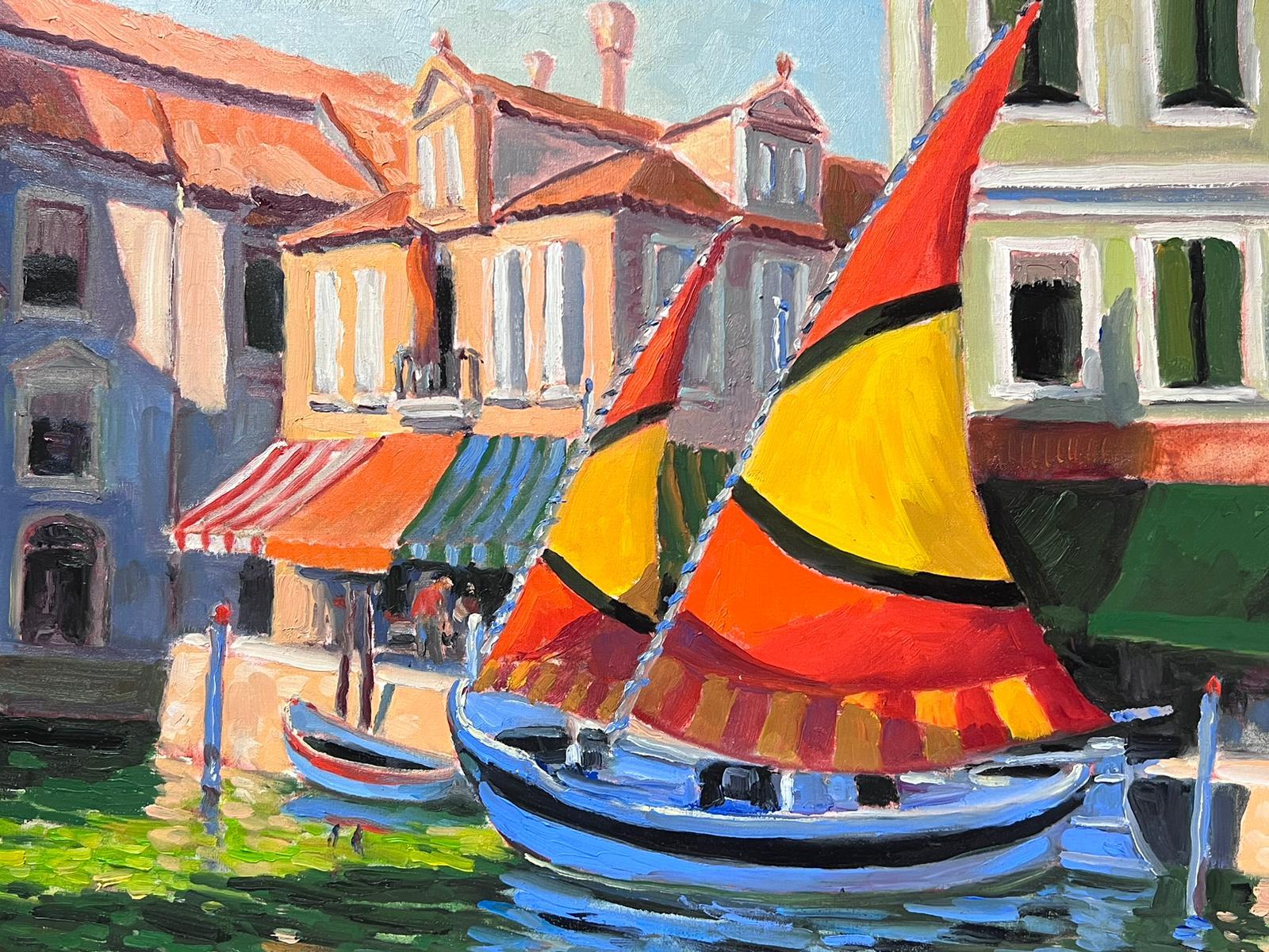 Contemporary French Impressionist Signed Oil Sunny French Harbour with Boats - Painting by Georges Bordonove