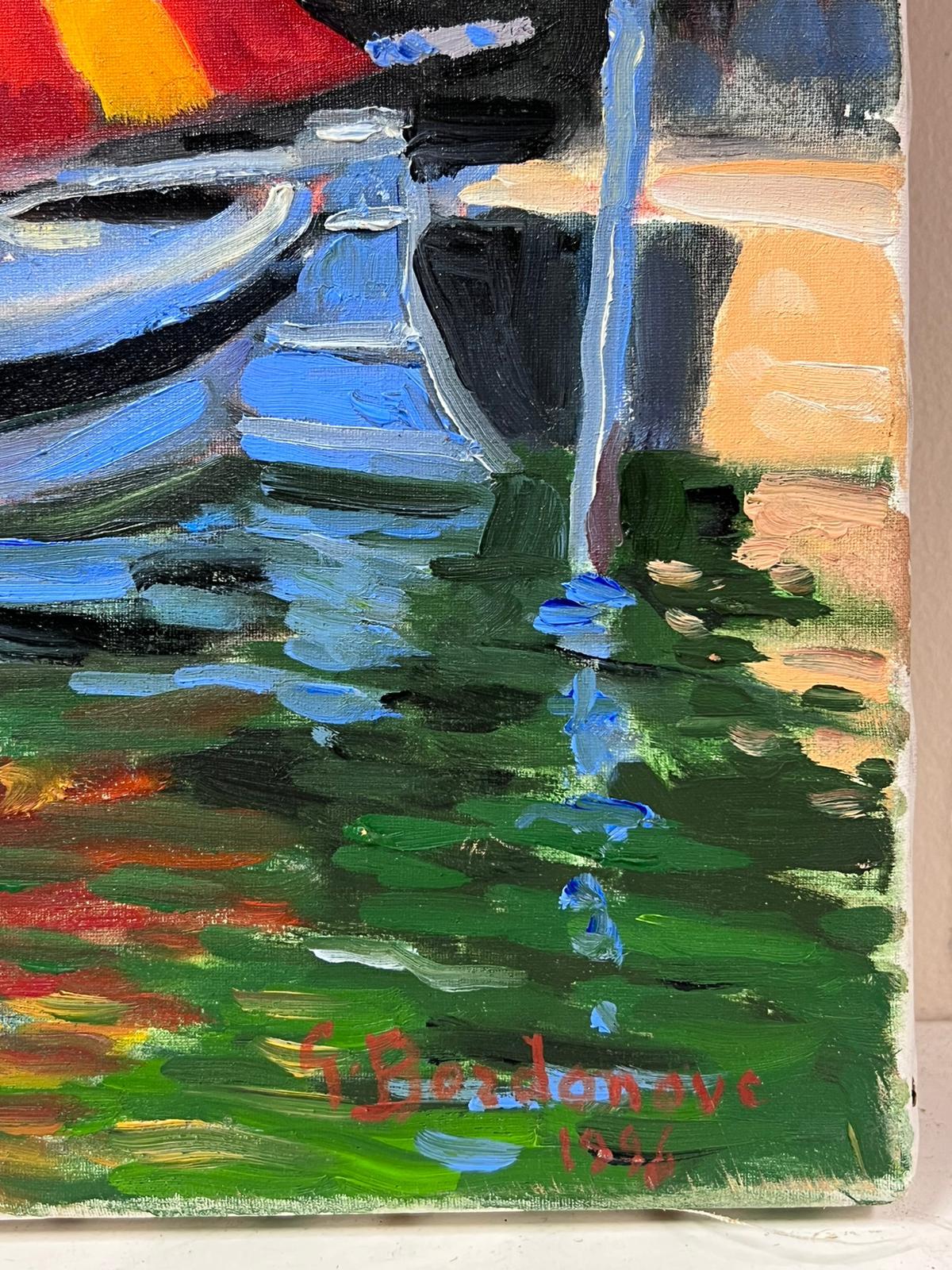Sunny French Harbor
by Georges Bordonave (French contemporary)
signed oil painting on canvas, unframed
dated 1996
canvas: 18.5 x 21.75 inches
condition: very good
provenance: from a large private collection of this artists work, western Paris,