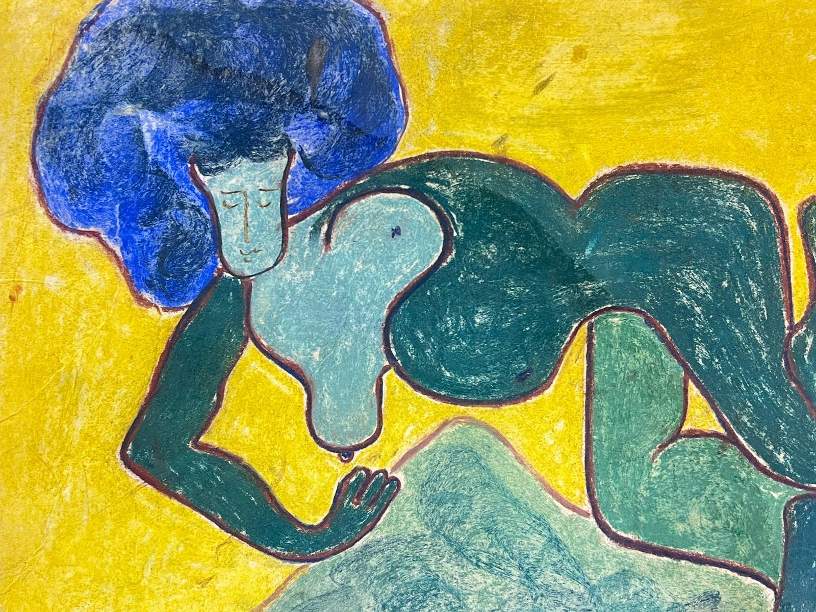 Contemporain Impressionniste français Figure verte farfelue Abstrait en vente 1