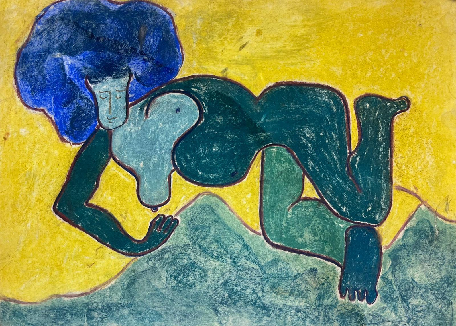 Figurative Painting Georges Bordonove - Contemporain Impressionniste français Figure verte farfelue Abstrait