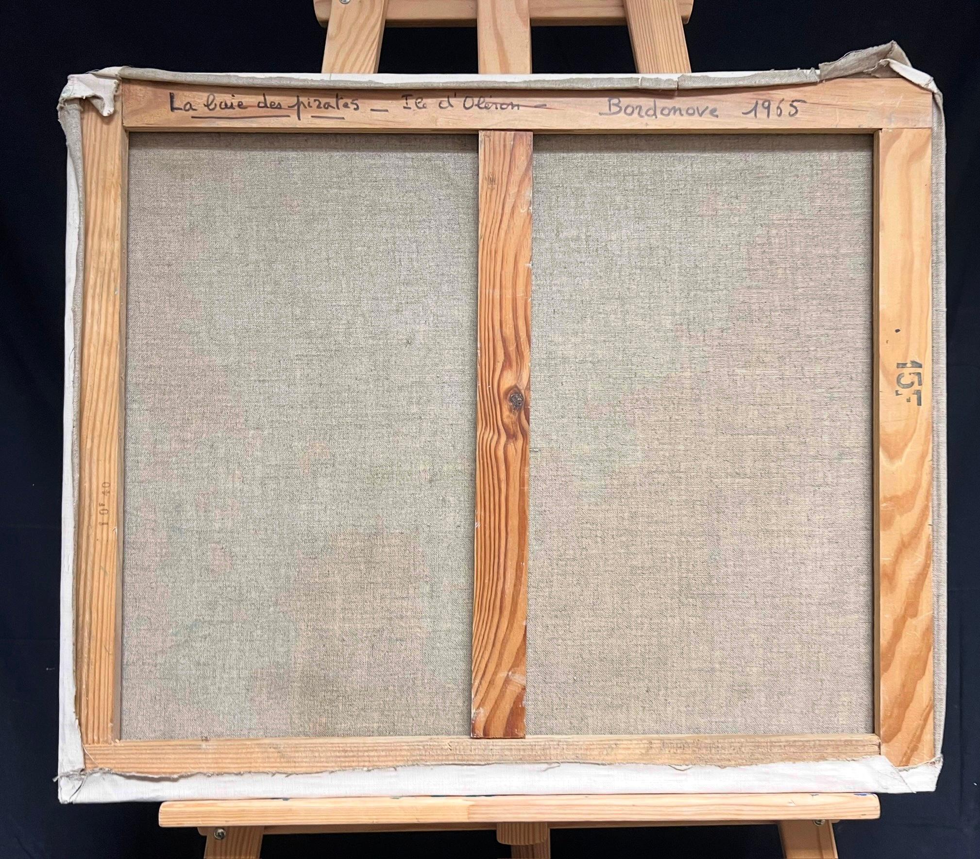 Dramático paisaje marino costero con cielo tormentoso Pintura al óleo de textura expresiva en venta 9