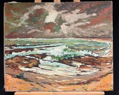 Dramatic Coastal Seascape with Stormy Sky Expressive Textured Oil Painting