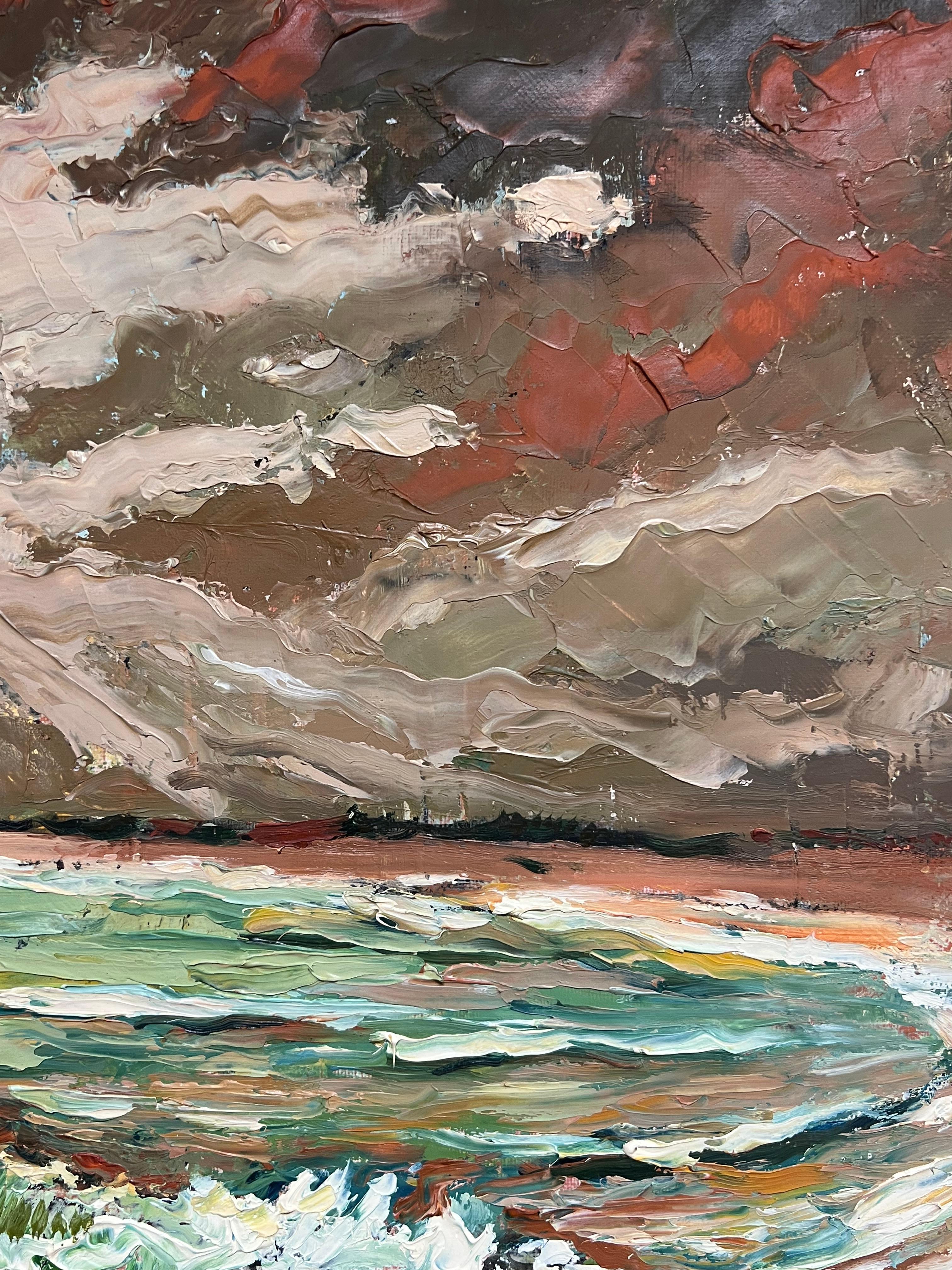 Dramático paisaje marino costero con cielo tormentoso Pintura al óleo de textura expresiva - Painting Impresionista de Georges Bordonove
