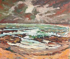 Dramatic Coastal Seascape with Stormy Sky Expressive Textured Oil Painting